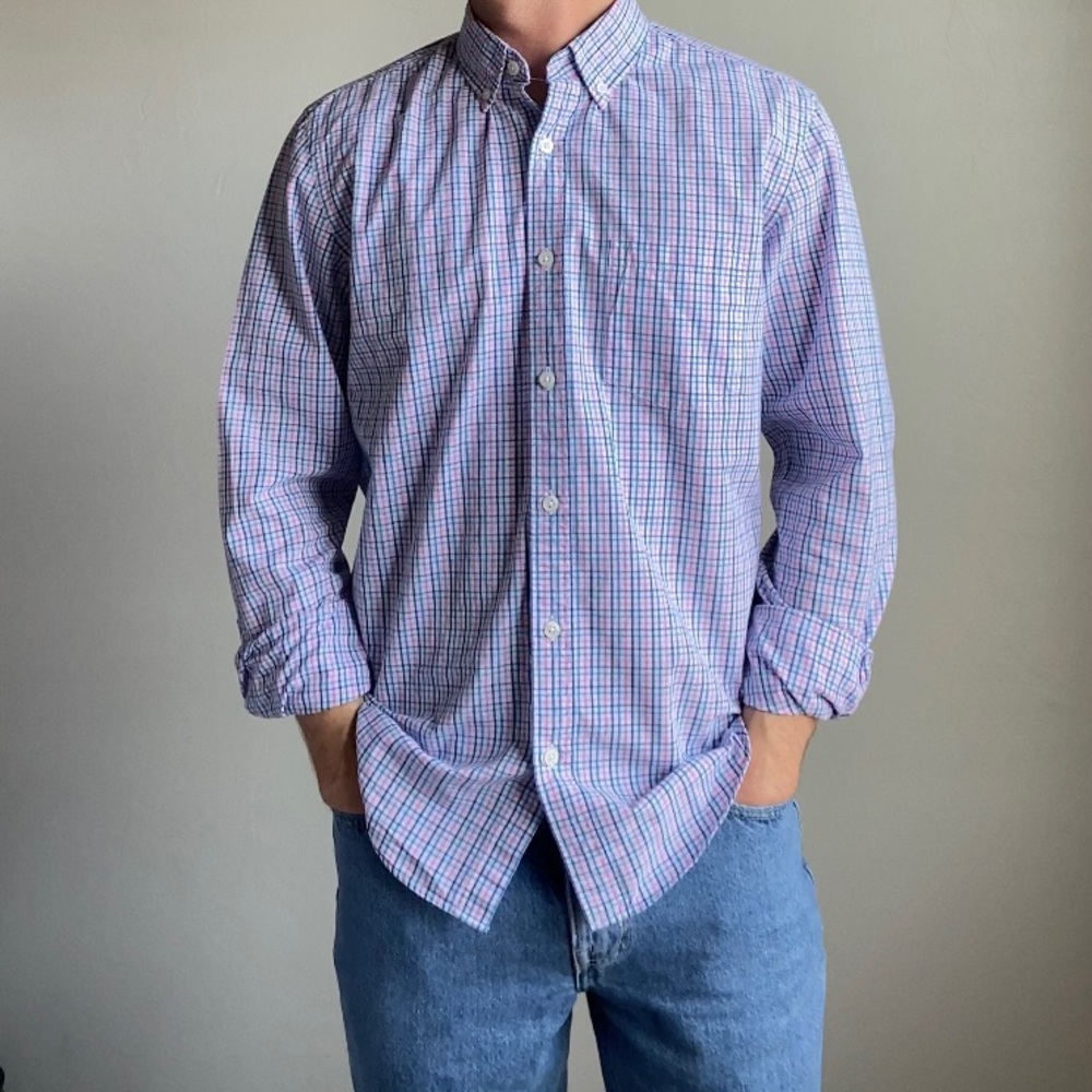 J. Crew White/Multi-Colored Long-Sleeve Button-Down